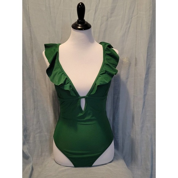 Ruffled green One Piece Swimsuit medium - Picture 1 of 2